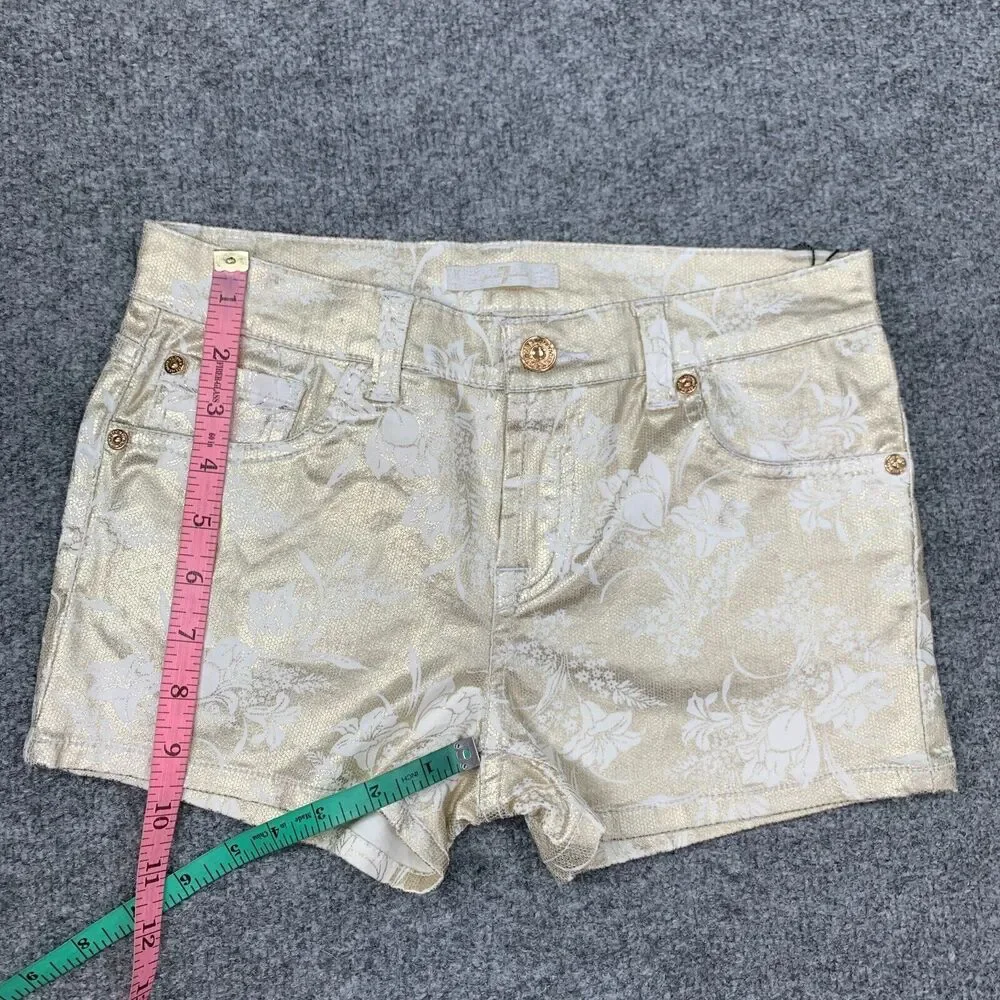 7 For All Mankind Metallic Shorts Girls 12 Gold White Floral Stretch Pockets